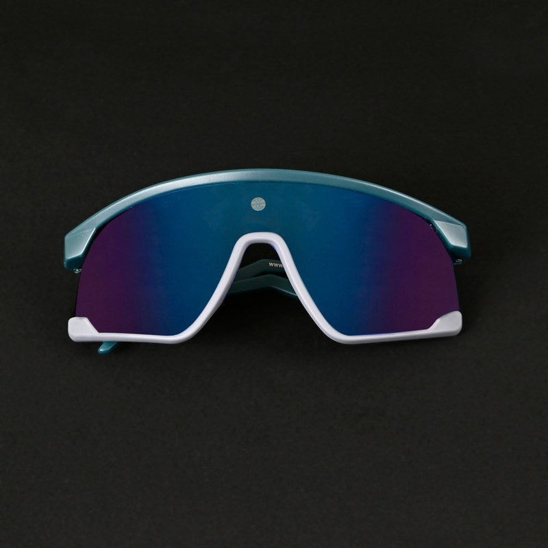 Eaga | Mate Green & Grey Large Half Rim Shield Sports Sunglasses for Men & Women [Mirrored]