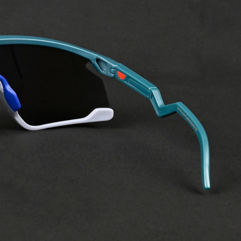 Eaga | Mate Green & Grey Large Half Rim Shield Sports Sunglasses for Men & Women [Mirrored]