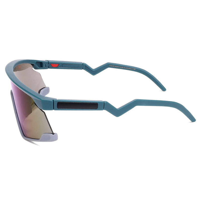 Eaga | Mate Green & Grey Large Half Rim Shield Sports Sunglasses for Men & Women [Mirrored]