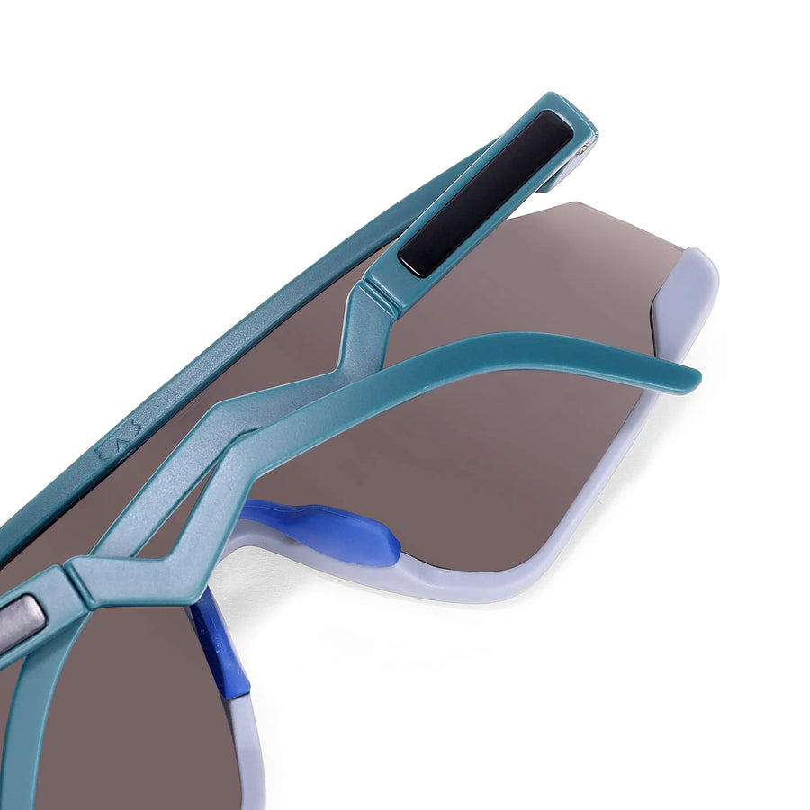 Eaga | Mate Green & Grey Large Half Rim Shield Sports Sunglasses for Men & Women [Mirrored]