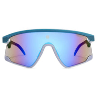 Eaga | Mate Green & Grey Large Half Rim Shield Sports Sunglasses for Men & Women [Mirrored]