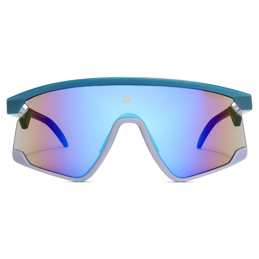 Eaga | Mate Green & Grey Large Half Rim Shield Sports Sunglasses for Men & Women [Mirrored]