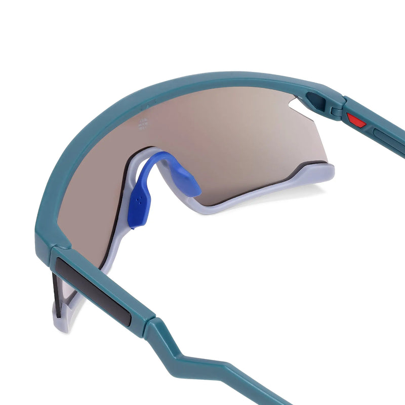 Eaga | Mate Green & Grey Large Half Rim Shield Sports Sunglasses for Men & Women [Mirrored]
