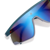Eaga | Mate Green & Grey Large Half Rim Shield Sports Sunglasses for Men & Women [Mirrored]