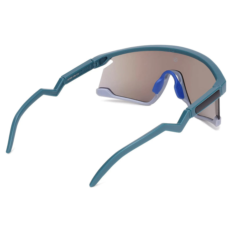 Eaga | Mate Green & Grey Large Half Rim Shield Sports Sunglasses for Men & Women [Mirrored]