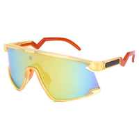 Eaga | Transparent Green Large Half Rim Shield Sports Sunglasses for Men & Women [Mirrored]