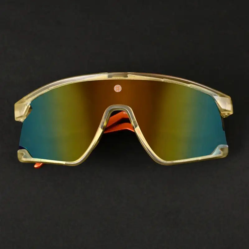 Eaga | Transparent Green Large Half Rim Shield Sports Sunglasses for Men & Women [Mirrored]