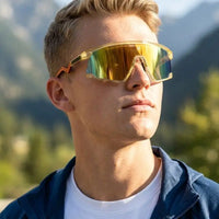 Eaga | Transparent Green Large Half Rim Shield Sports Sunglasses for Men & Women [Mirrored]
