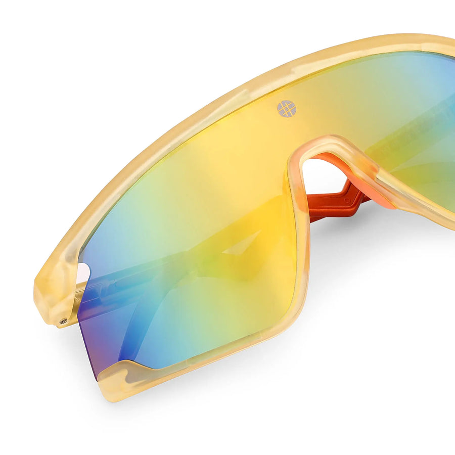 Eaga | Transparent Green Large Half Rim Shield Sports Sunglasses for Men & Women [Mirrored]