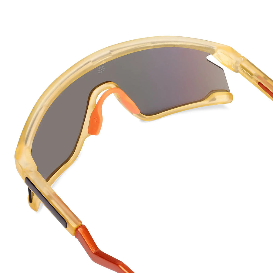 Eaga | Transparent Green Large Half Rim Shield Sports Sunglasses for Men & Women [Mirrored]