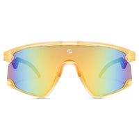 Eaga | Transparent Green Large Half Rim Shield Sports Sunglasses for Men & Women [Mirrored]