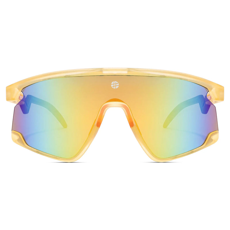 Eaga | Transparent Green Large Half Rim Shield Sports Sunglasses for Men & Women [Mirrored]