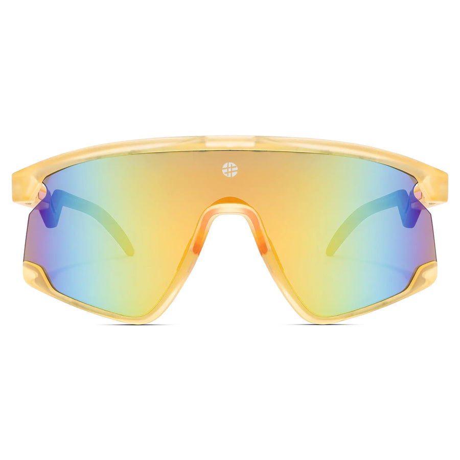 Eaga | Transparent Green Large Half Rim Shield Sports Sunglasses for Men & Women [Mirrored]