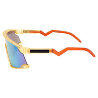 Eaga | Transparent Green Large Half Rim Shield Sports Sunglasses for Men & Women [Mirrored]