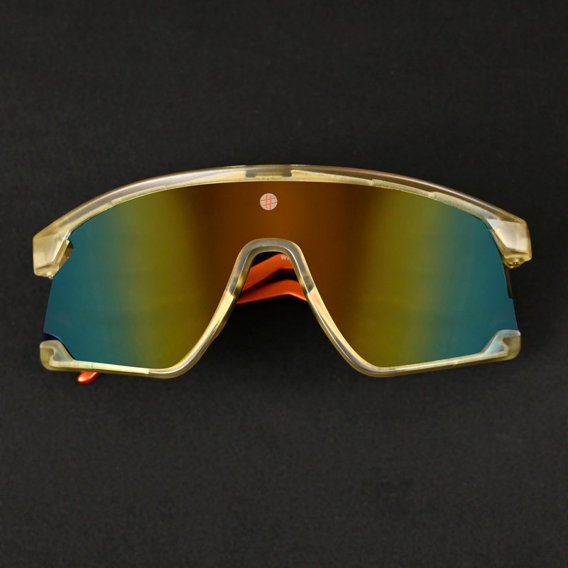 Eaga | Transparent Green Large Half Rim Shield Sports Sunglasses for Men & Women [Mirrored]