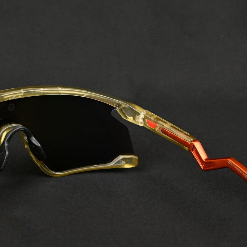 Eaga | Transparent Green Large Half Rim Shield Sports Sunglasses for Men & Women [Mirrored]