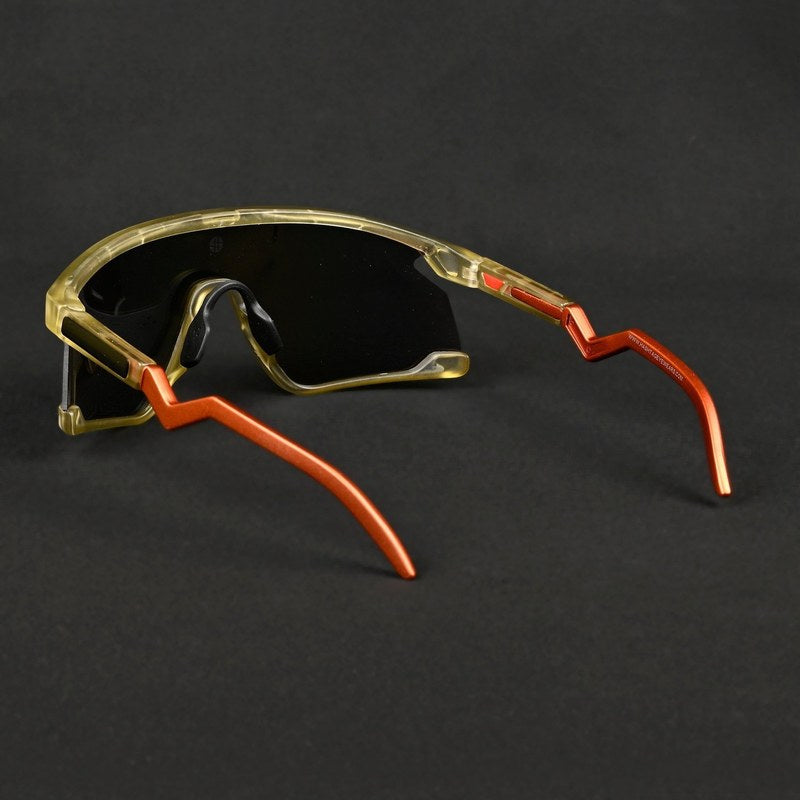 Eaga | Transparent Green Large Half Rim Shield Sports Sunglasses for Men & Women [Mirrored]