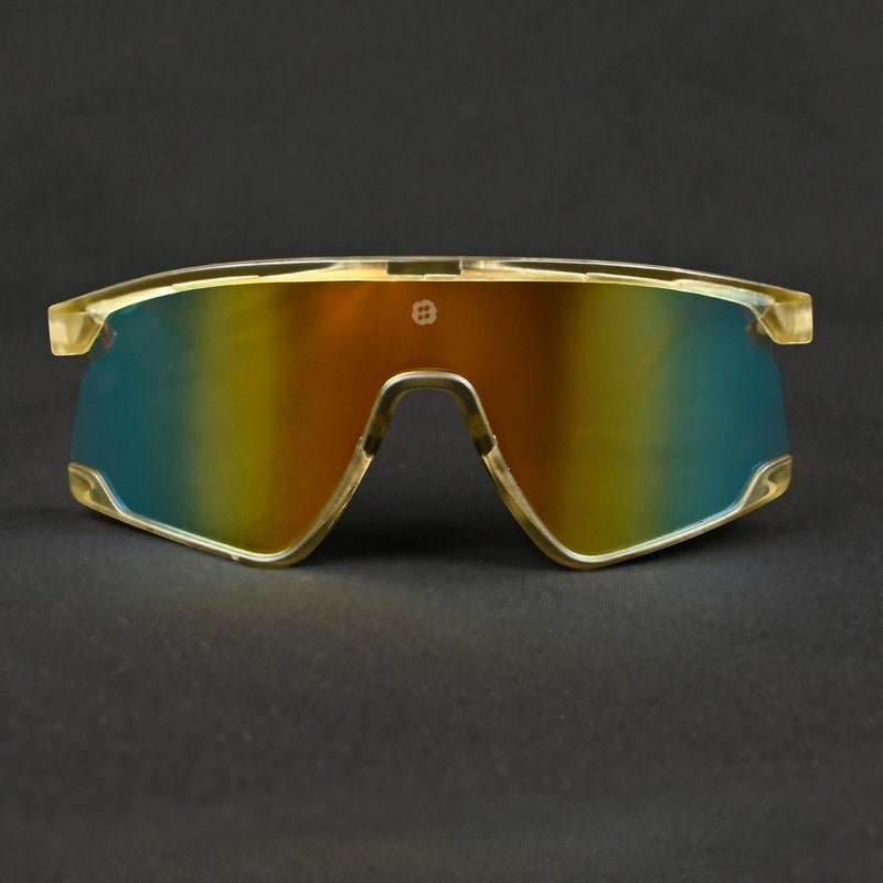 Eaga | Transparent Green Large Half Rim Shield Sports Sunglasses for Men & Women [Mirrored]