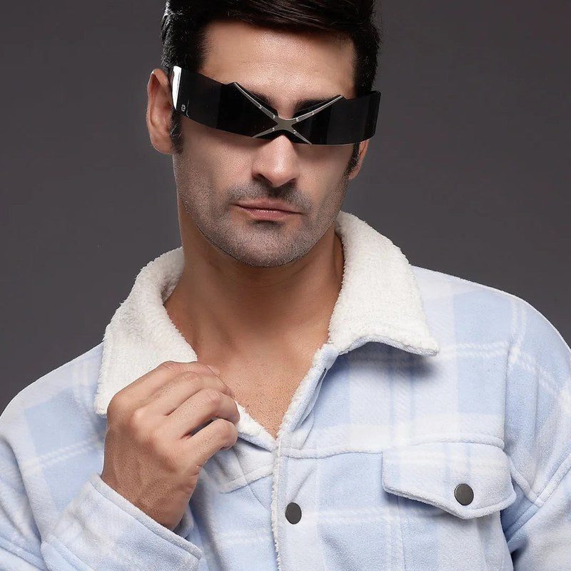 Eagle Black Medium Rim Less Shield Sunglasses for Men & Women — Hashtag Eyewears