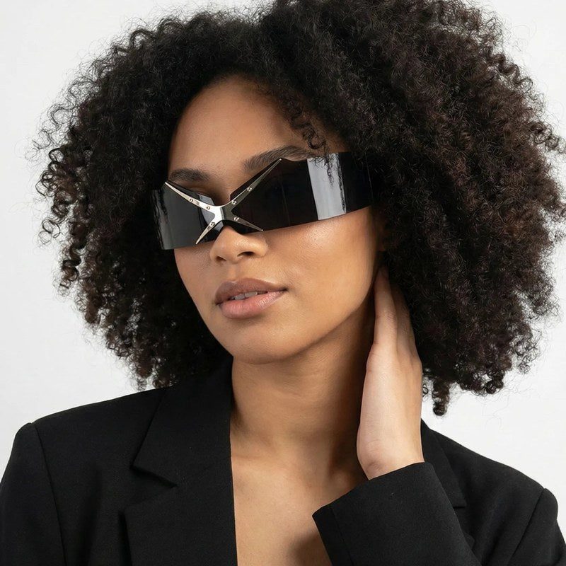 Eagle Black Medium Rim Less Shield Sunglasses for Men & Women — Hashtag Eyewears