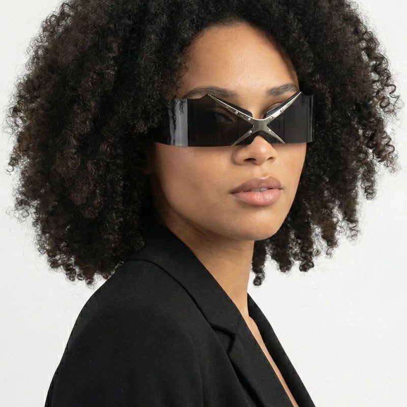 Eagle Black Medium Rim Less Shield Sunglasses for Men & Women — Hashtag Eyewears