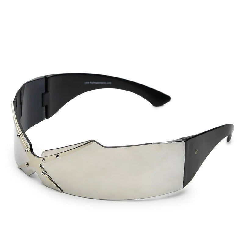Eagle Silver-Black Medium Rim Less Shield Sunglasses for Men & Women — Hashtag Eyewears