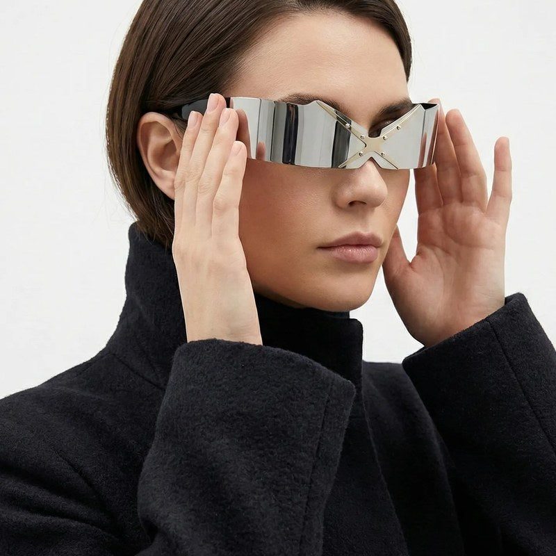 Eagle Silver-Black Medium Rim Less Shield Sunglasses for Men & Women — Hashtag Eyewears