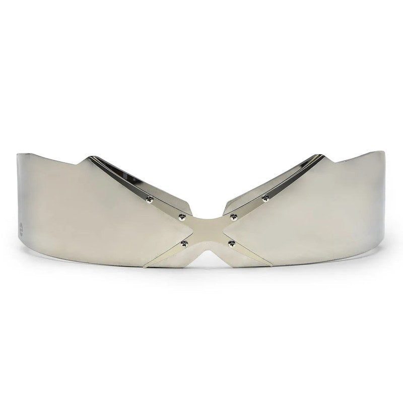 Eagle Silver-Black Medium Rim Less Shield Sunglasses for Men & Women — Hashtag Eyewears