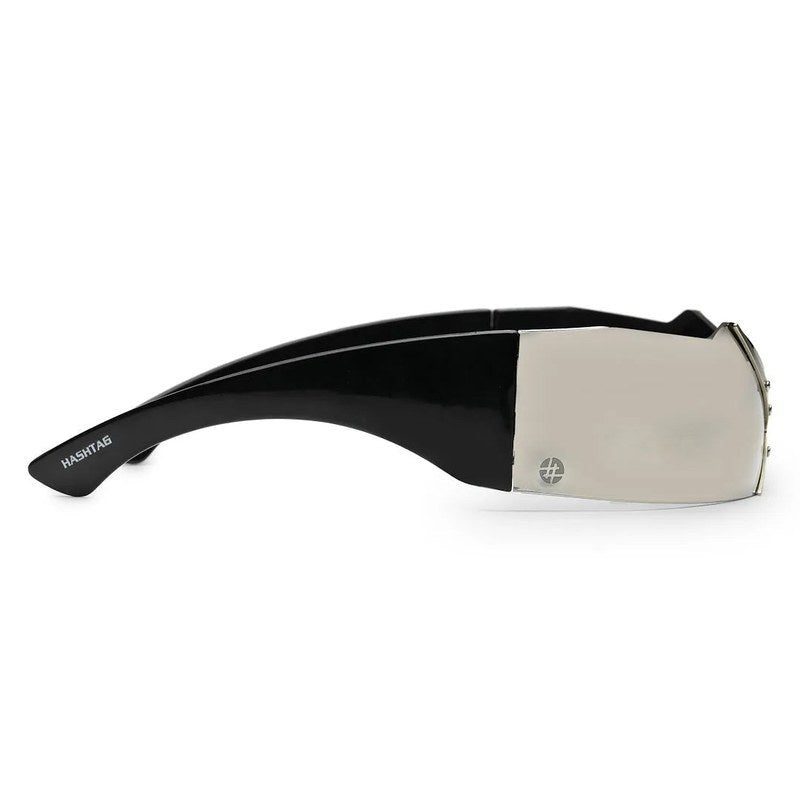 Eagle Silver-Black Medium Rim Less Shield Sunglasses for Men & Women — Hashtag Eyewears
