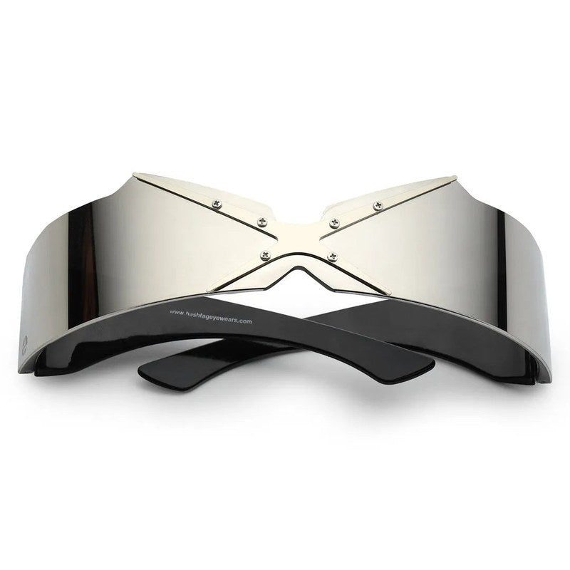 Eagle Silver-Black Medium Rim Less Shield Sunglasses for Men & Women — Hashtag Eyewears