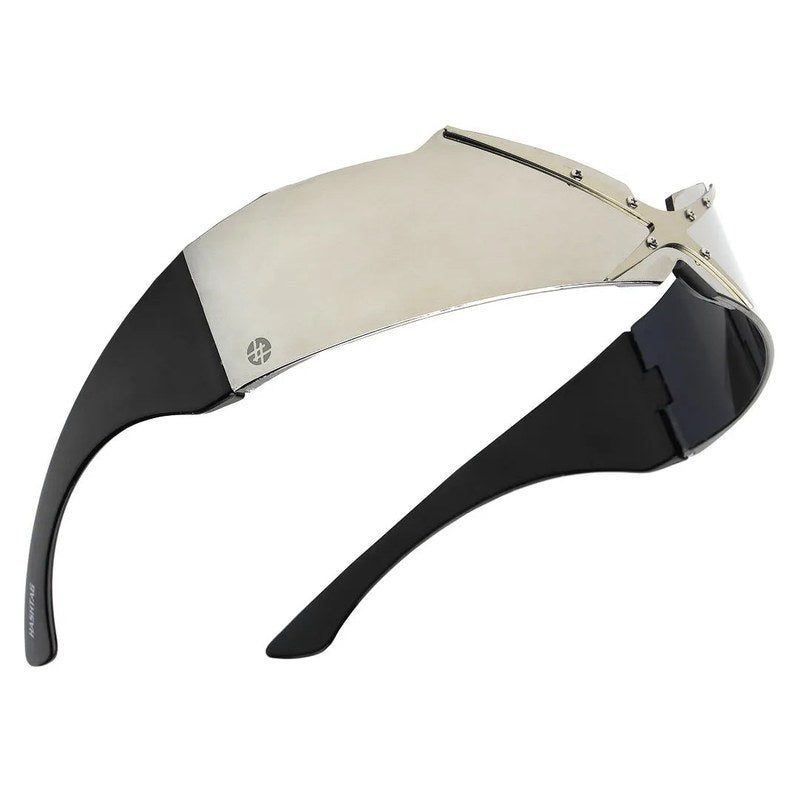 Eagle Silver-Black Medium Rim Less Shield Sunglasses for Men & Women — Hashtag Eyewears
