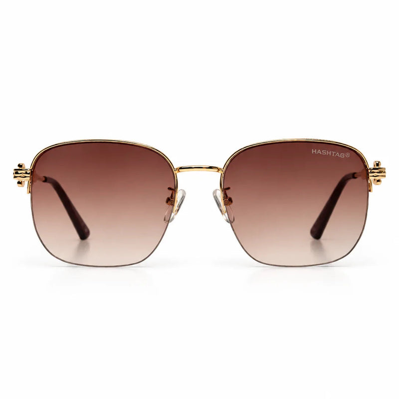 Eclipse | Brown Medium Half Rim Square Sunglasses for Women [UV-protected]