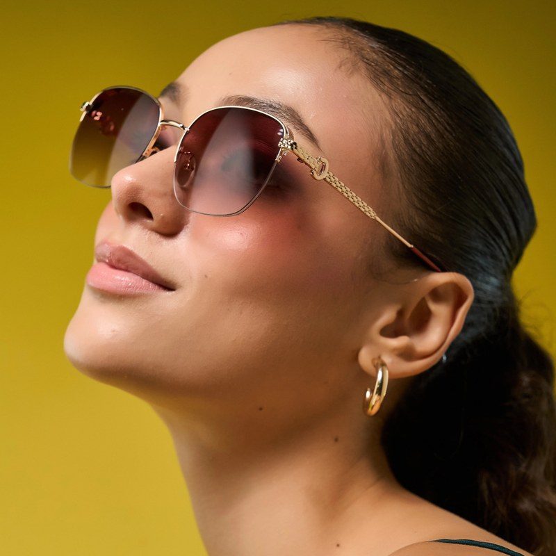 Eclipse Brown Medium Half Rim Square Sunglasses for Women — Hashtag Eyewears