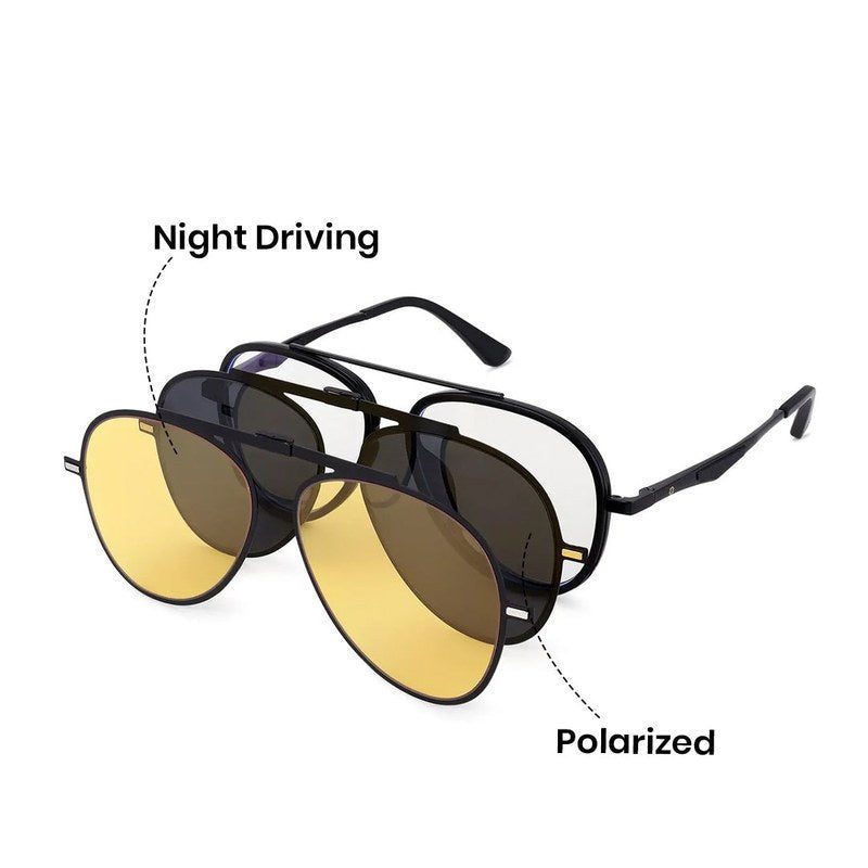 Eclipser Black Medium Full Rim Aviator Clip-on for Men & Women — Hashtag Eyewears