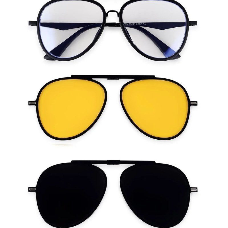 Eclipser Black Medium Full Rim Aviator Clip-on for Men & Women — Hashtag Eyewears
