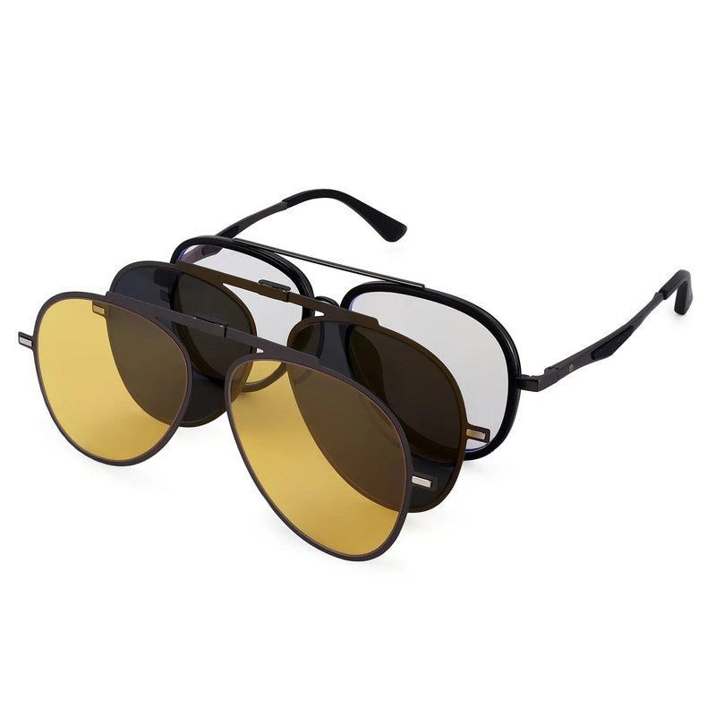 Eclipser Grey & Black Medium Full Rim Aviator Clip-on for Men & Women — Hashtag Eyewears