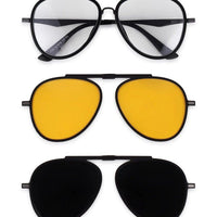 Eclipser Grey & Black Medium Full Rim Aviator Clip-on for Men & Women — Hashtag Eyewears