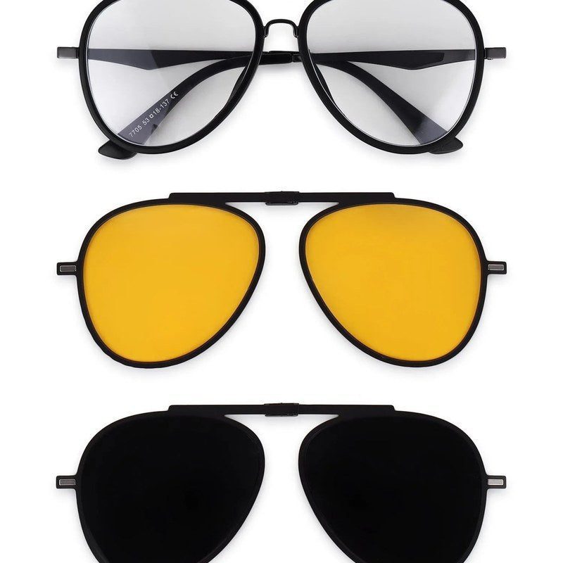 Eclipser Grey & Black Medium Full Rim Aviator Clip-on for Men & Women — Hashtag Eyewears