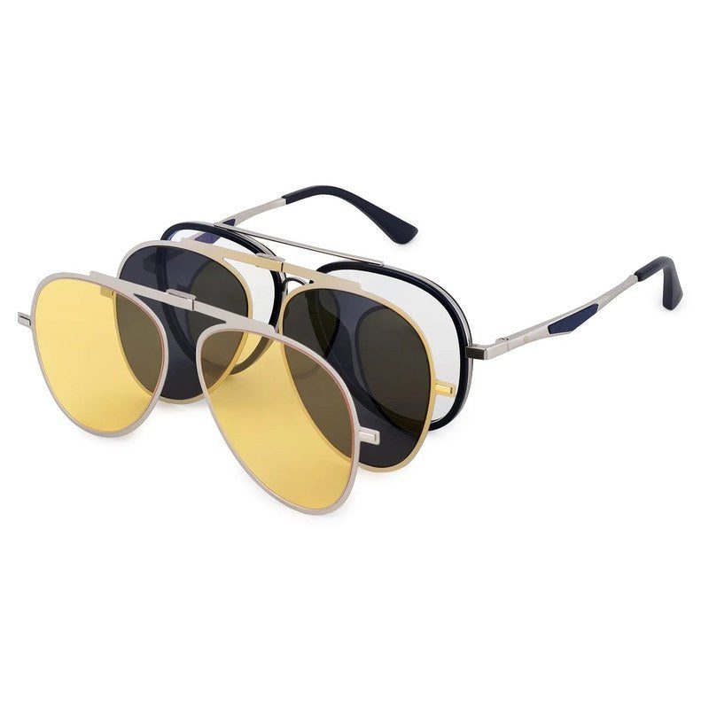Eclipser Silver & Blue Medium Full Rim Aviator Clip-on for Men & Women — Hashtag Eyewears
