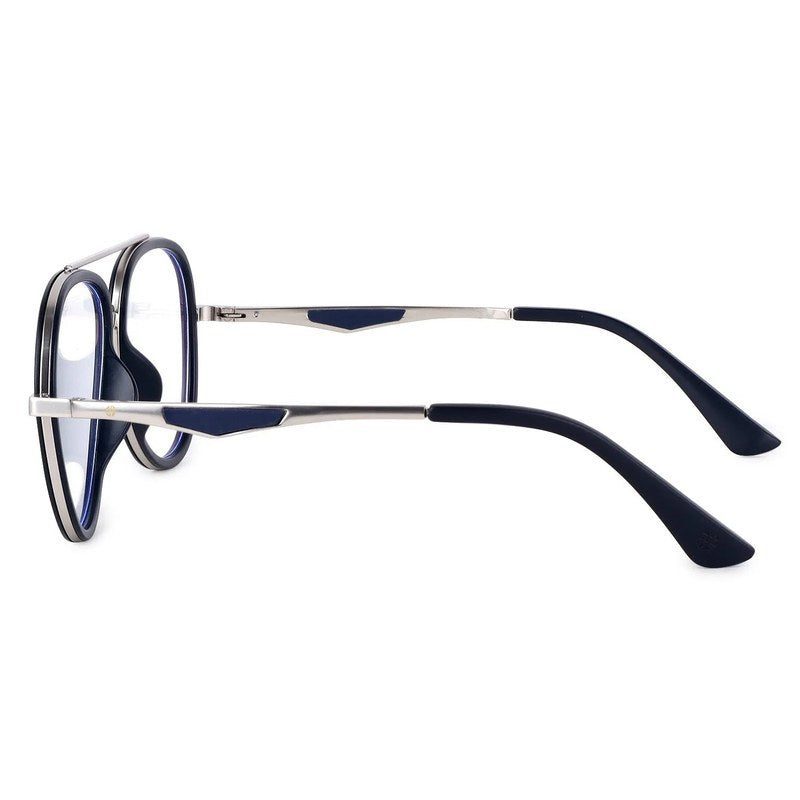 Eclipser | Silver & Blue Medium Full Rim Aviator Clip-on for Men & Women [UV-protected]