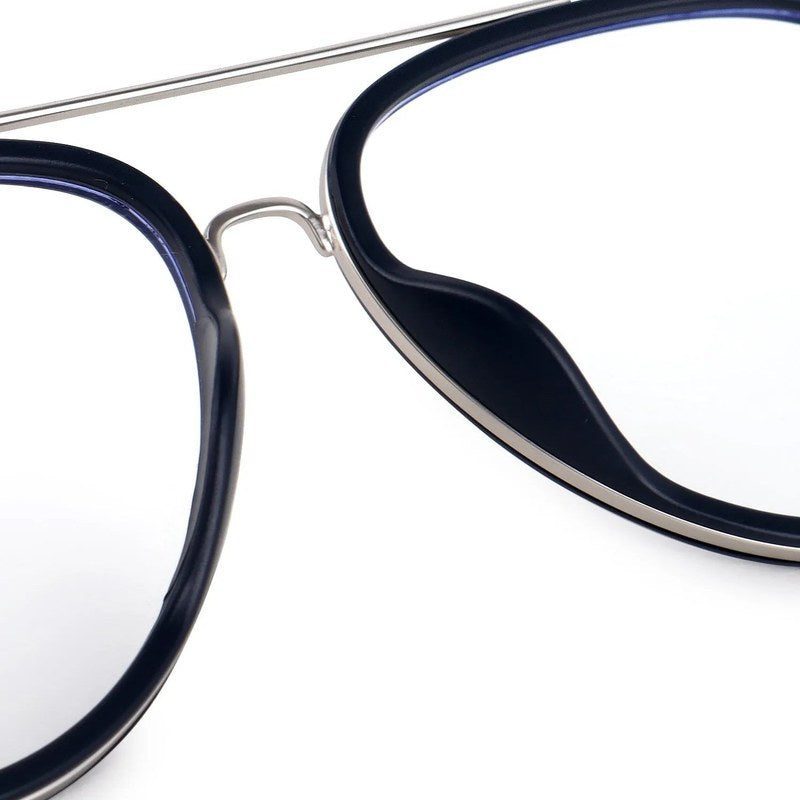 Eclipser | Silver & Blue Medium Full Rim Aviator Clip-on for Men & Women [UV-protected]
