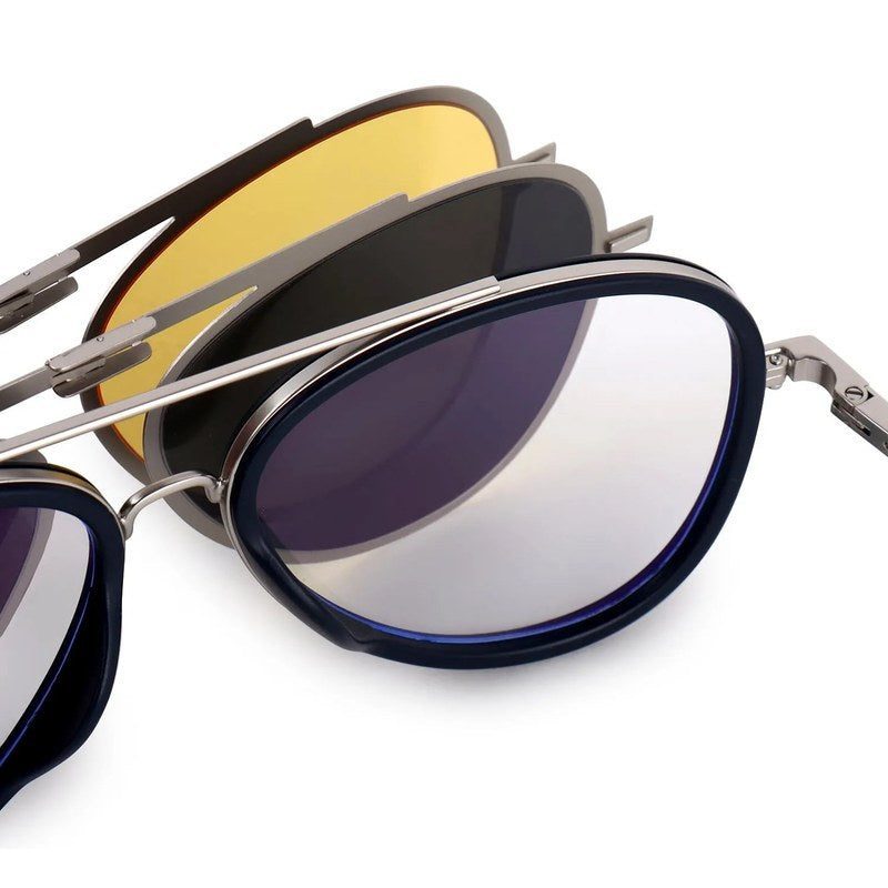 Eclipser | Silver & Blue Medium Full Rim Aviator Clip-on for Men & Women [UV-protected]