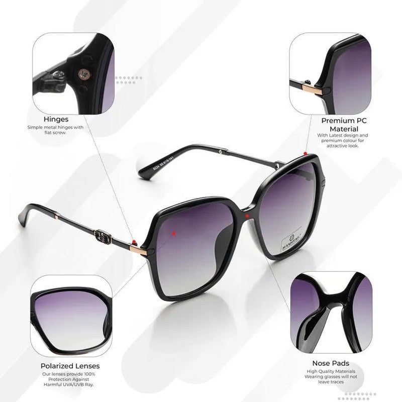 Eclipta Black Oversized Full Rim Rectangle Sunglasses for Women — Hashtag Eyewears