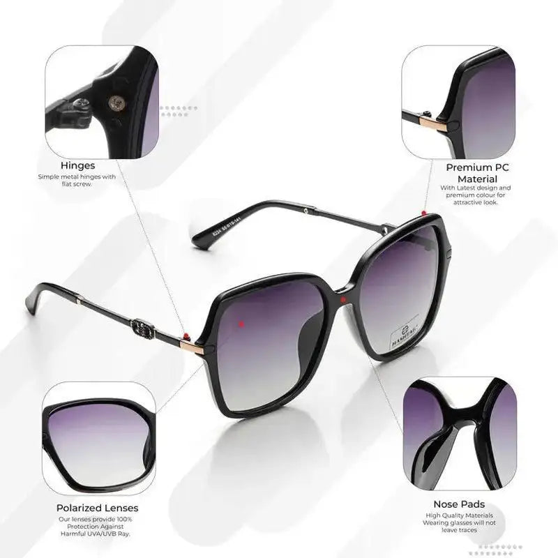 Eclipta | Black Oversized Full Rim SQUARE Sunglasses for Women [Polarized]
