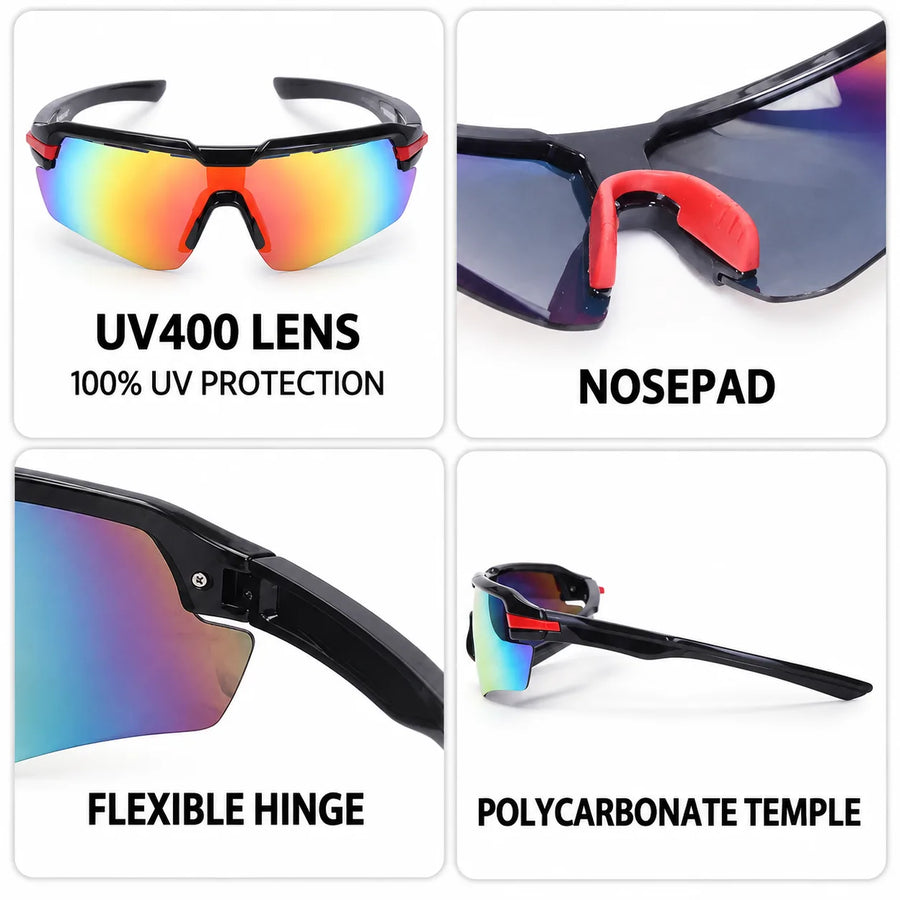 Lumina | Black/Red Large Half Rim Shield Sports Sunglasses for Men & Women [UV-protected]