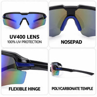 Lumina | Black/Blue Large Half Rim Shield Sports Sunglasses for Men & Women [UV-protected]