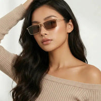 Elura | Golden Medium Full Rim RECTANGLE Sunglasses for Men & Women [UV-protected]