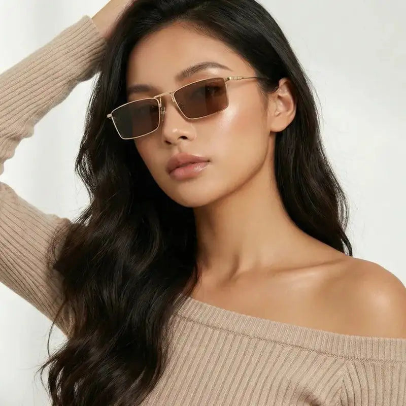 Elura | Golden Medium Full Rim RECTANGLE Sunglasses for Men & Women [UV-protected]