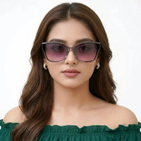 Elyra | Grey Texture Medium Full Rim Cateye Sunglasses for Women [UV-protected]