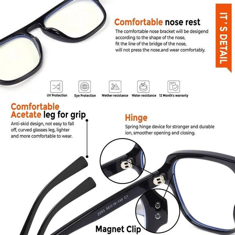 Ember | Black Medium Full Rim Square Clip-on for Men & Women [Clip-on]